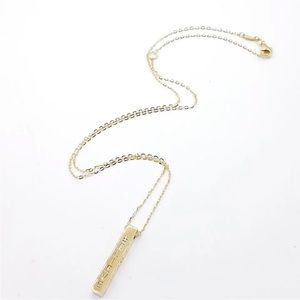 14K solid yellow gold bar pendant necklace